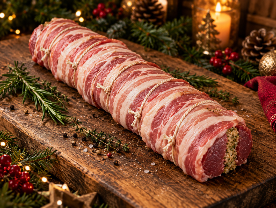 Christmas Venison Saddle Roast | Stuffed & Bacon Wrapped