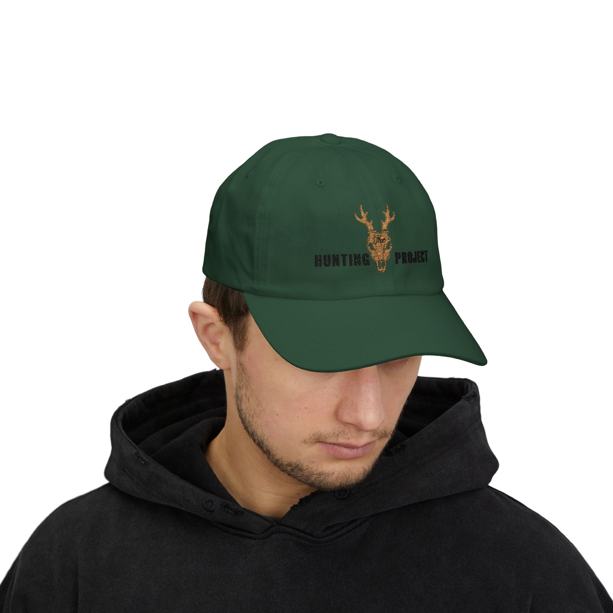 Hunting Project Dad Cap — Embroidered Deer Skull Baseball Hat - Black