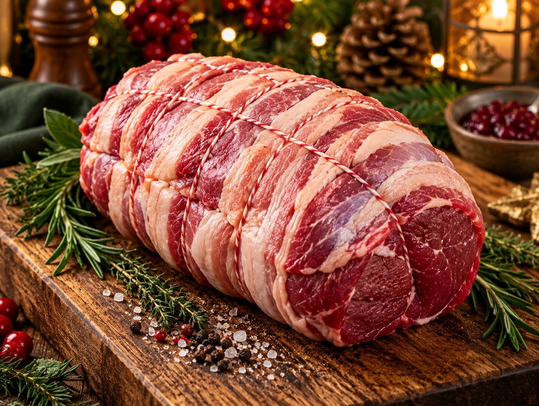 Christmas Bacon-Wrapped Venison Haunch Roast