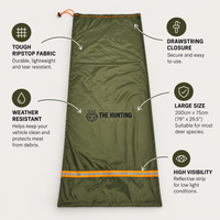 THP deer extraction bag with ripstop fabric, drawstring closure, reflective strip and 200cm x 75cm size